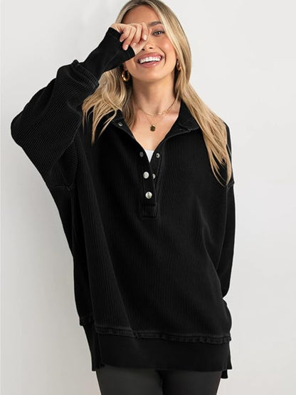 Soticma™ V Yaka Düğmeli Kapüşonlu Üst