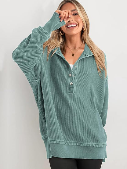 Soticma™ V Yaka Düğmeli Kapüşonlu Üst