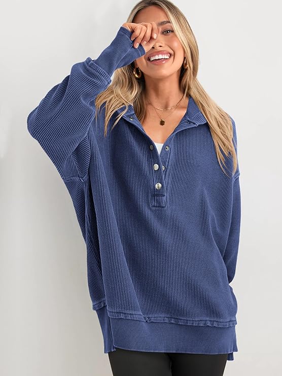 Soticma™ V Yaka Düğmeli Kapüşonlu Üst